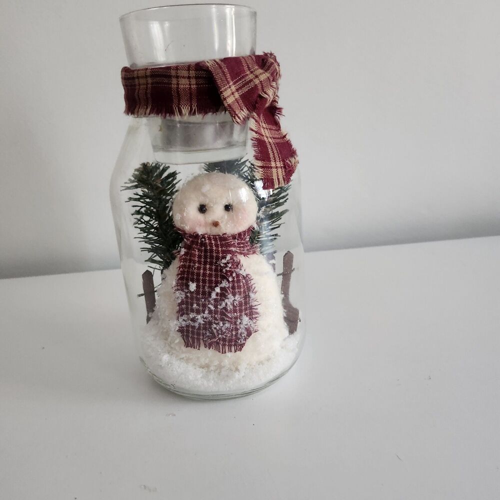 Christmas Folk Art Mason Jar Primative Snow Globe